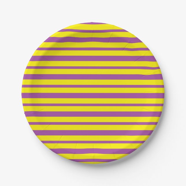 Thick and Thin Purple and Yellow Stripes Paper Plates (Front)