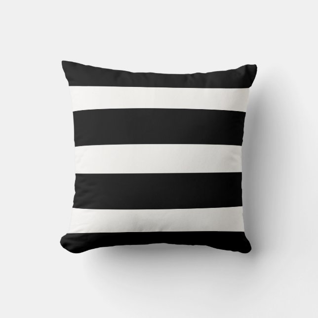 Thick Black and White Striped Decorative Throw  Pillow (Front)
