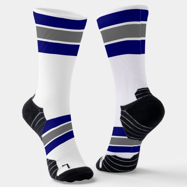 Thick Blue White Gray Strip  Socks (Angled)