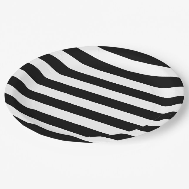 Thick Bold Black and White Stripes Paper Plates (Angled)