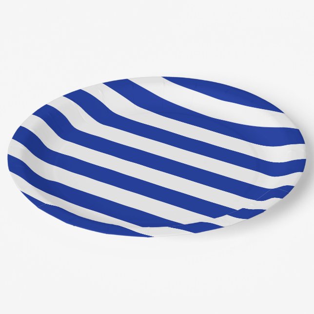 Thick Bold Blue and White Stripes Paper Plates (Angled)