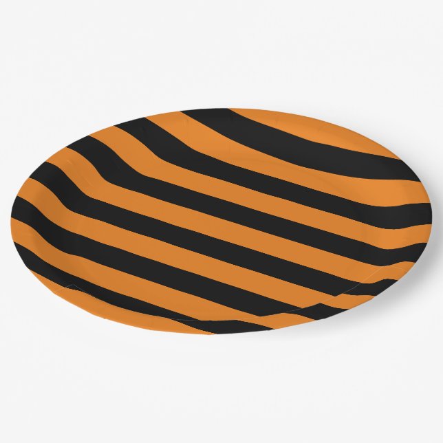 Thick Bold Orange and Black Stripes Paper Plates (Angled)