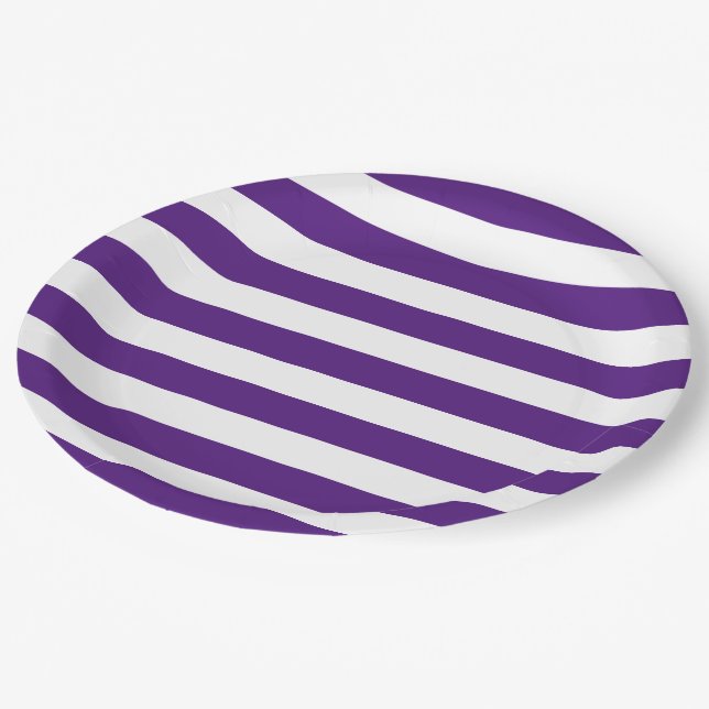 Thick Bold Purple and White Stripes Paper Plates (Angled)