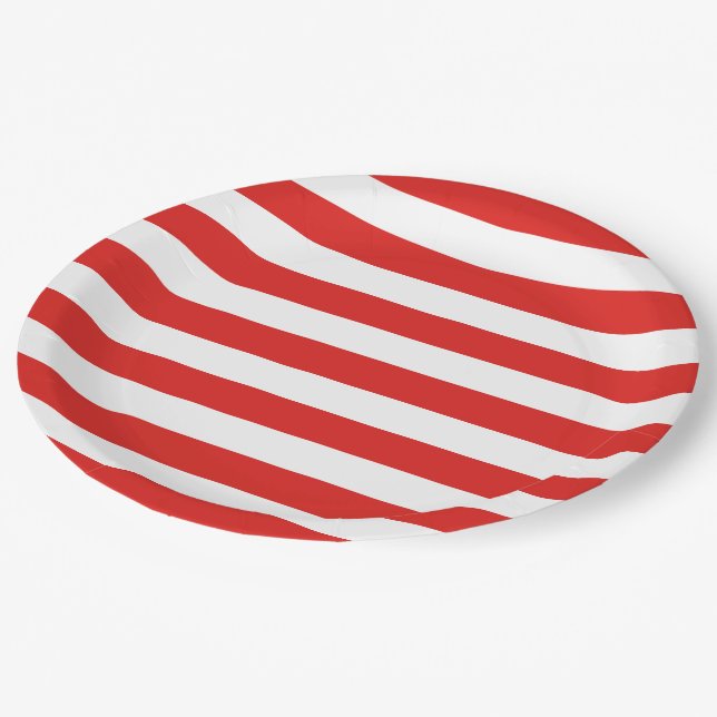 Thick Bold Red and White Stripes Paper Plates (Angled)
