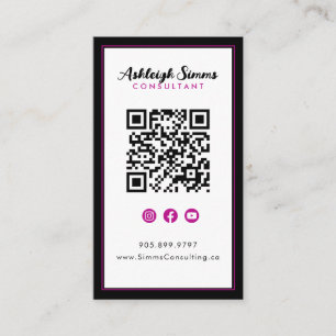 Thick Border Connect on Social Media Pink QR Business Card
