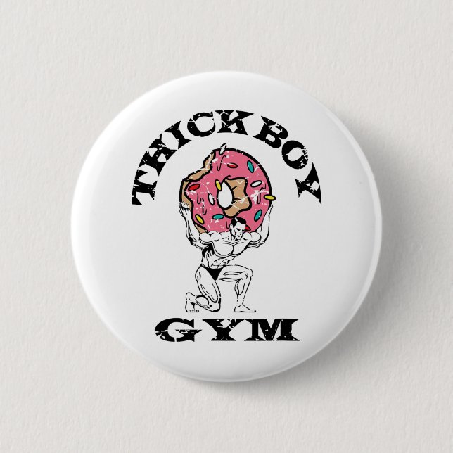 Thick Boy Gym Club Distressed Retro Old School Bod Button (Front)