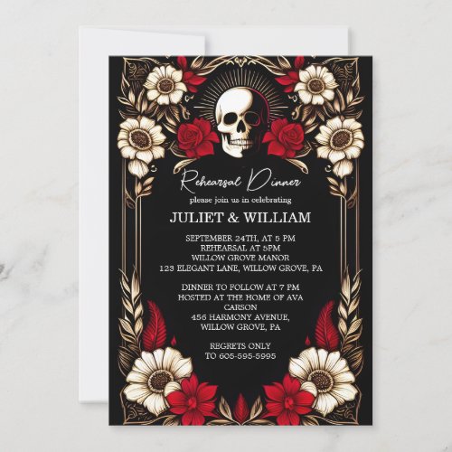 Thick Claret Ruby Heart Red Black Rehearsal Dinner Invitation