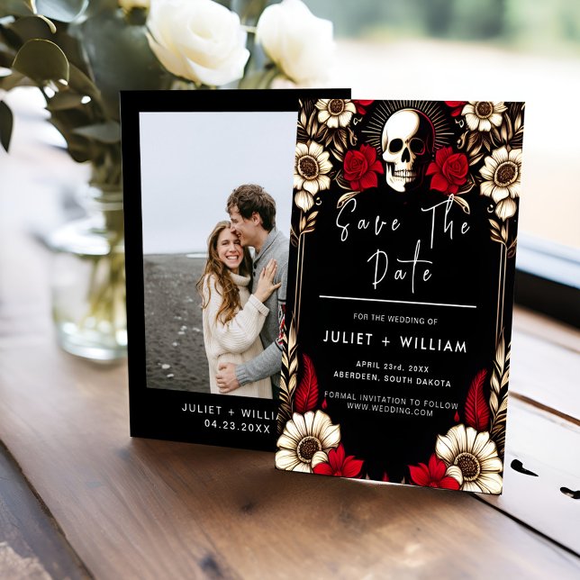 Thick Claret Ruby Heart Red Black Wedding Save The Date (Creator Uploaded)