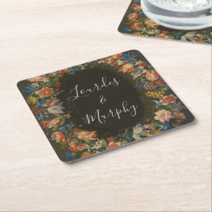 Thick Floral Art Jan Brueghel Save the Date Square Paper Coaster