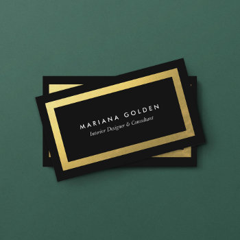 Thick Gold Border On Black Business Card Template by beckynimoy at Zazzle