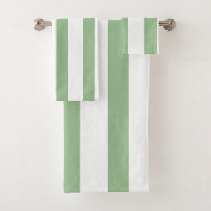 Thick Green and White Stripes Bath Towel Set