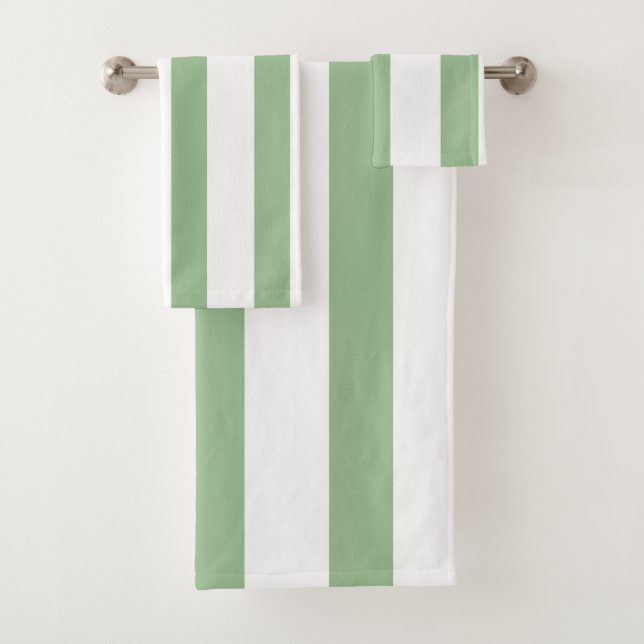 Thick Green and White Stripes Bath Towel Set (Insitu)