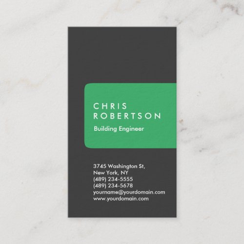 Thick Grey Green Building Engineer Business Card