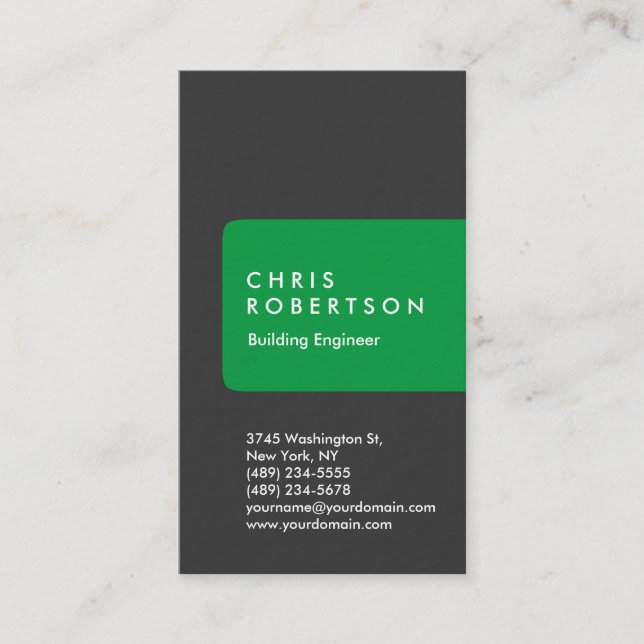 Thick Grey Green Dental Technician Business Card (Front)