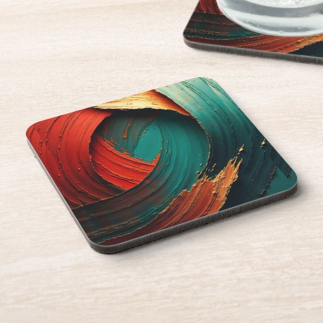 Thick Impasto Oil Painted Abstract Beverage Coaster (Left Side)