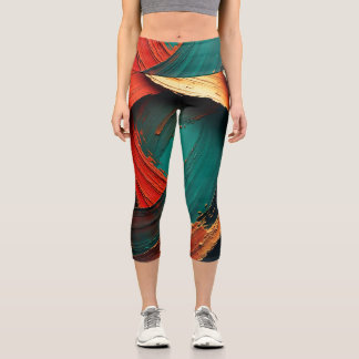 Thick Impasto Oil Painted Abstract Capri Leggings