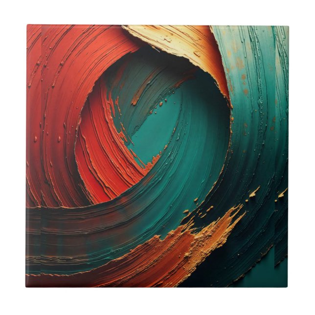 Thick Impasto Oil Painted Abstract Ceramic Tile (Front)