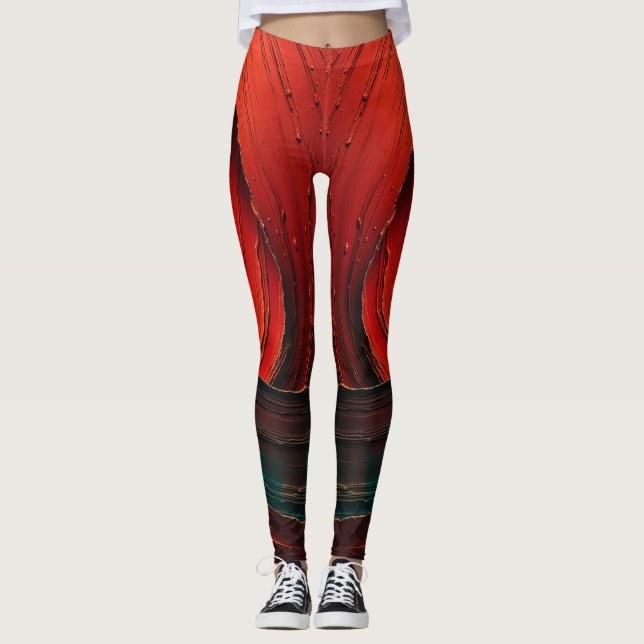 Thick Impasto Oil Painted Abstract Leggings (Front)