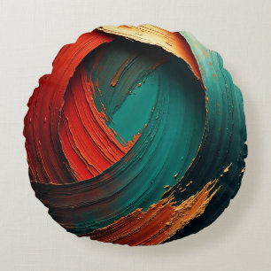 Thick Impasto Oil Painted Abstract Round Pillow