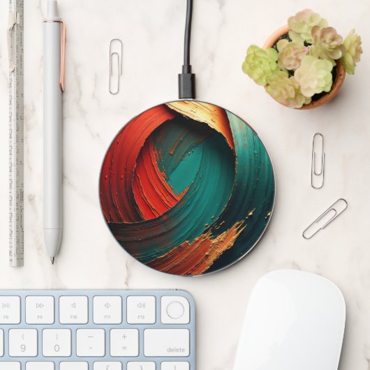Thick Impasto Oil Painted Abstract Wireless Charger (Desk)