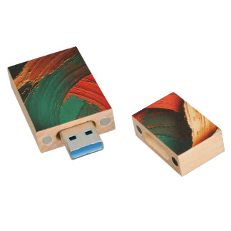 Thick Impasto Oil Painted Abstract Wood Flash Drive