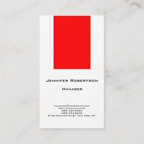 Thick modern plain simple minimalist red white business card