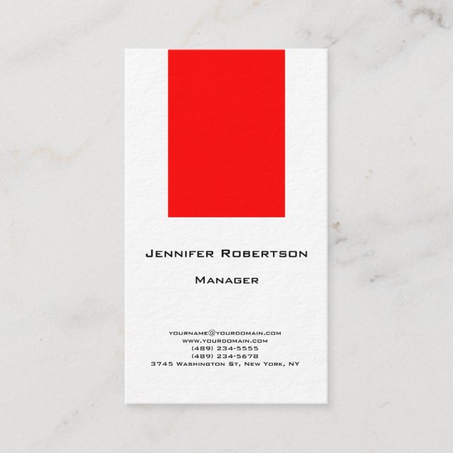 Thick modern plain simple minimalist red white business card (Front)