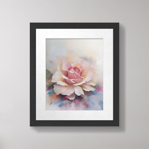 Thick Oil Paint Impasto Floral Painting of a Rose Framed Art