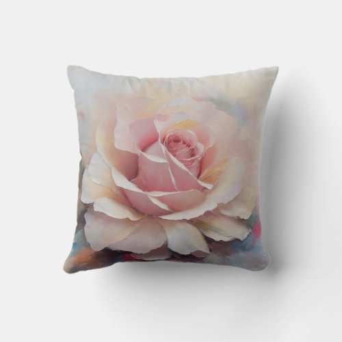 Thick Oil Paint Impasto Floral Painting of a Rose Throw Pillow