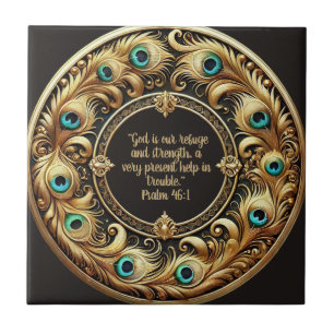 Thick Peacock Feather Frame Bible Verses  Ceramic Tile
