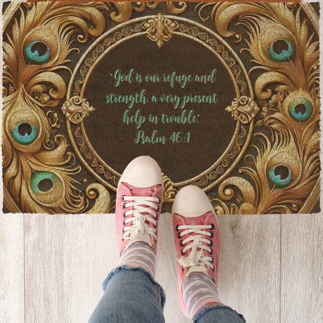 Thick Peacock Feather Frame Customizable  Fiber Doormat (Creator Uploaded)