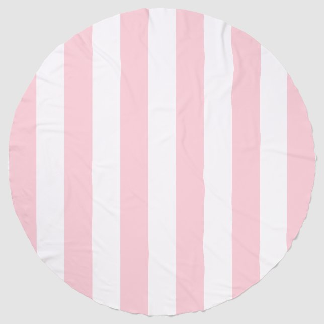 Thick Stripes Pastel Pink White Striped Round Beach Towel (Front)