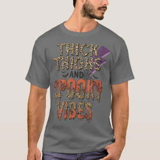 Thick Thigh and Spooky Vibes Groovy Cute Ghost Spo T-Shirt