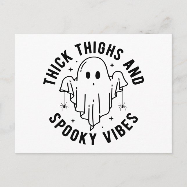 "Thick Thighs And Spooky Vibes" Postcard (Front)