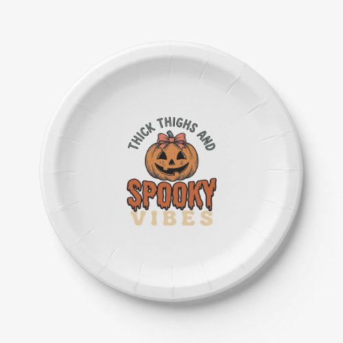 Thick Thighs And Spooky Vibes Pumpkin Halloween De Paper Plates