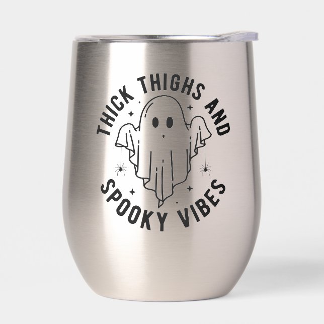 "Thick Thighs And Spooky Vibes" Thermal Wine Tumbler (Left)