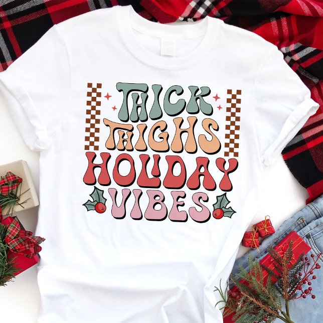 Thick Thighs Holiday Vibes Retro Christmas  Tri-Blend Shirt (Creator Uploaded)
