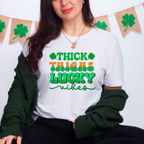 Thick Thighs Lucky Vibes Green Leopard Print  T_Shirt