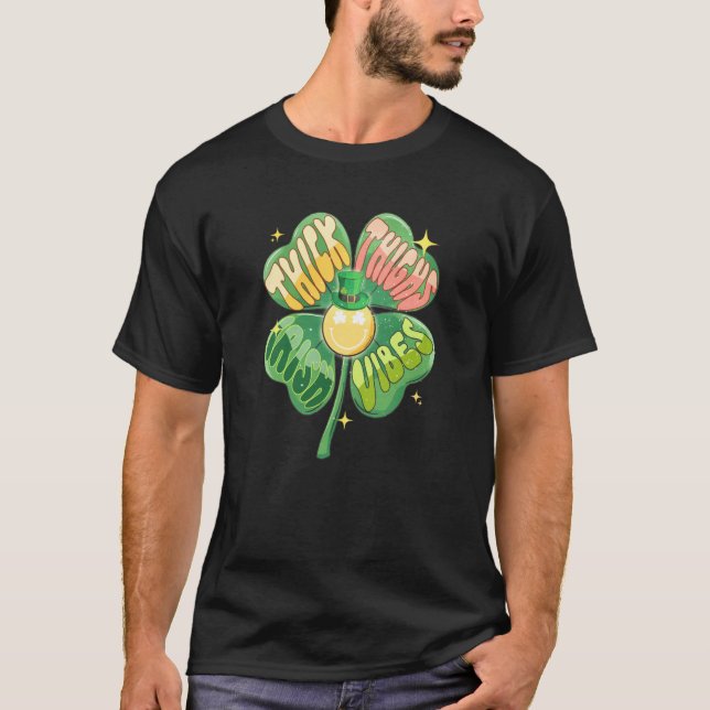 Thick Thighs Lucky Vibes Shamrocks Women's St Patr T-Shirt (Front)