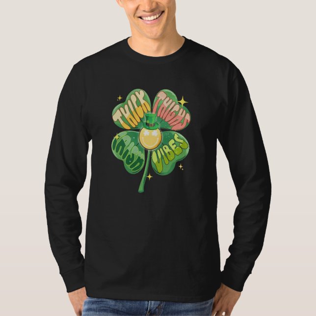 Thick Thighs Lucky Vibes Shamrocks Women's St Patr T-Shirt (Front)