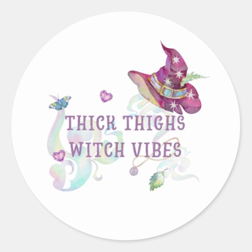Thick Thighs Pretty Eyes Witch Vibes Halloween Tee Classic Round Sticker