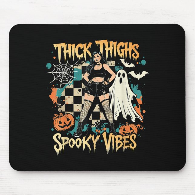 Thick Thighs Soky Vibes Funny Ghost Halloween  Mouse Pad (Front)