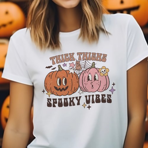 Thick Thighs &Amp;Amp; Spooky Vibes Retro Halloween Tri-Blend Shirt