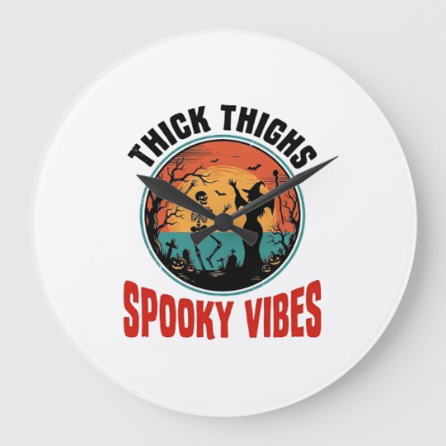 Thick Thighs Spooky Vibes Vintage Halloween Design Large Clock