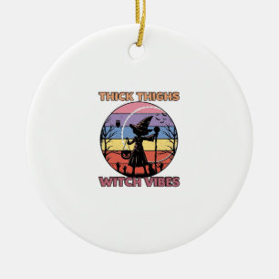 Thick Thighs Witch Vibes Halloween Pumpkin Silhoue Ceramic Ornament