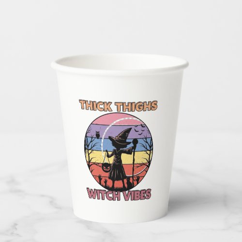 Thick Thighs Witch Vibes Halloween Pumpkin Silhoue Paper Cups