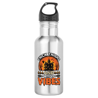 Thick Thighs Witchy Vibes Halloween Shirt Design_1 Stainless Steel Water Bottle