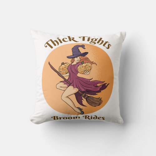 Thick Tights Broom Rides Ghost Halloween Groovy Throw Pillow