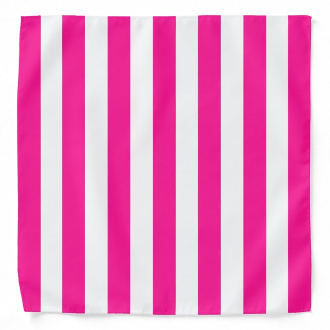Thick Vertical Stripes Deep Pink And White Striped Bandana (Front)