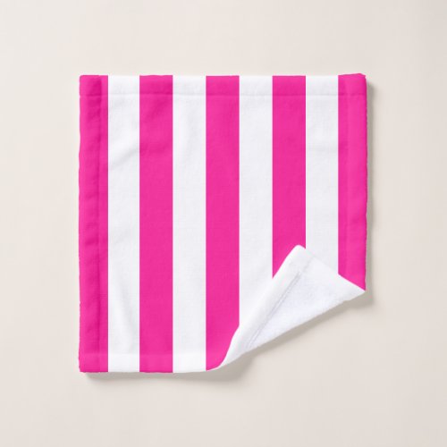 Thick Vertical Stripes Deep Pink And White Striped Bath Towel Set